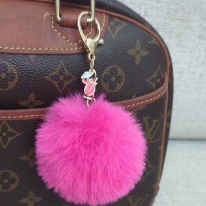 Pink Cocktail With Umbrella, Pink Pom Gold Keychain
